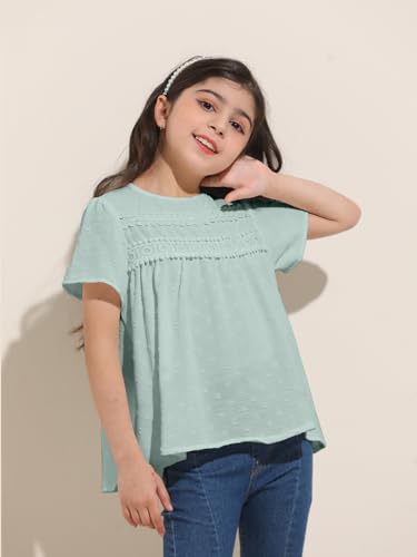 Image of Girl Cute Short Sleeve Shirts Casual Chiffon Blouses Flowy Hem Boho Tunic Tops 4-12 Years