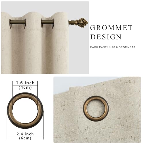 Image of 100% Blackout Linen Textured Curtains for Bedroom Full Light Blocking Room Darkening Bronze Grommet Window Drapes Thermal Insulated Energy Efficient Home Decor 52x84 Linen (2 Panels)