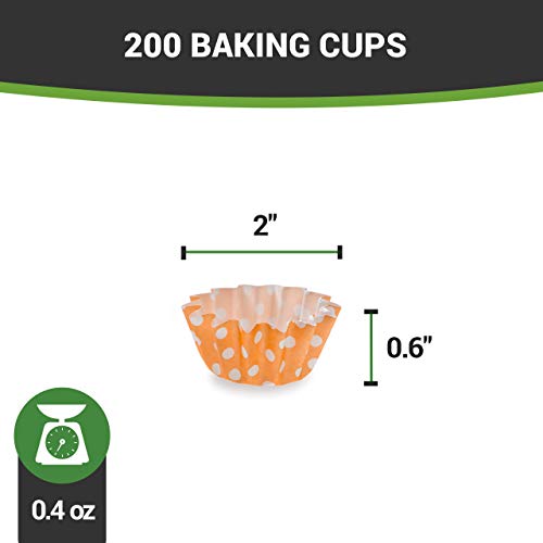 Panificio Premium 0.4-Oz Baking Cups: Small-Flared Paper Baking Cups Perfect For Muffins, Cupcakes Or Mini Snacks - Hot Orange Polka Dot Print Design - Disposable And Recyclable - 200-Ct #TOP3