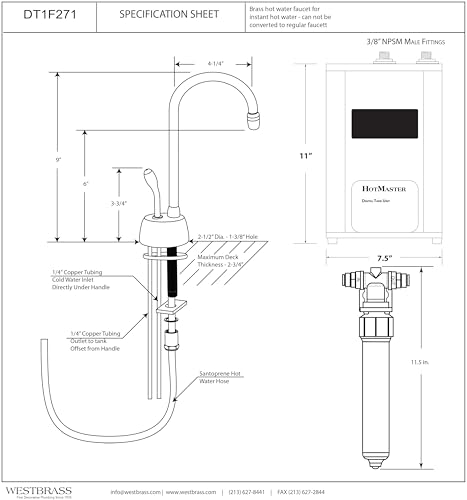 Westbrass DT1F271-07 Develosah 9" 1-Handle Hot Water Dispenser Faucet with HotMaster DigiHot Digital Tank System and In-line Water Filter, Satin Nickel by Westbrass - Image 2