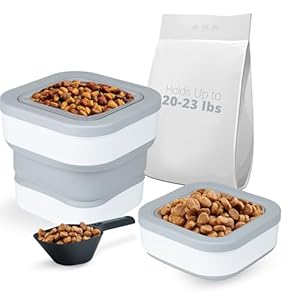 Clic24 Dog Food Storage Container Collapsible, 20-23 Lbs Food Storage Containers with Lids Pet Food Storage Containers with Scoop & Airtight Lid BPA Free Cat Food Container with Casters