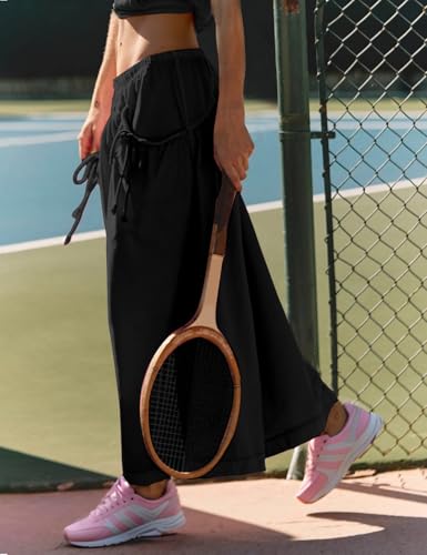 Wyeysyt Womens Wide Leg Track Pants Loose Drawstring Elastic Waist Capri Hiking Baggy Pants with Pockets4