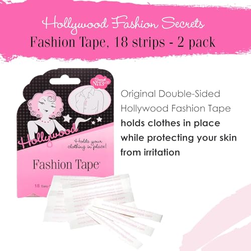 Image of Hollywood Fashion Secrets Fashion Tape - Double Sided Tape, Clear Fabric Tapes, Adhesive Body Tapes, Skin-Safe, Keeps Clothes in Place, 18 Strips, 2 Pack