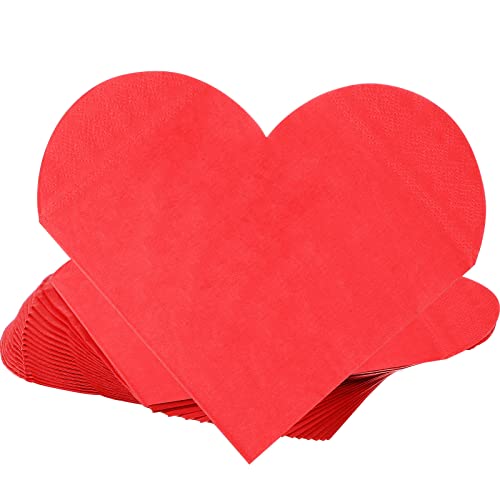 Zonon 80 Pack Valentines Day Hearts Paper Napkins Folded Heart Shaped Disposable Cocktail Napkins for Wedding Birthday Dinner Lunch(Solid Red Style)