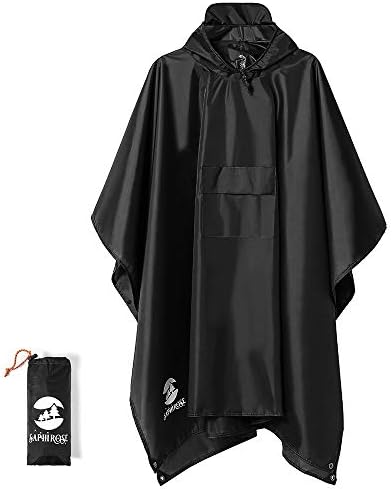 SaphiRose Hooded Rain Poncho Waterproof Raincoat Jacket for Men Women Adults(black)