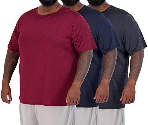 Real Essentials 3 Pack: Men’s Big & Tall Tech Stretch Long-Sleeve & Short-Sleeve Dry-Fit T-Shirt, Set 1, 3X-Large Big Tall