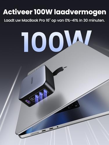 UGREEN Nexode USB C-Charger 100W 5-poorts GaN-oplader Meerdere PD-laders Multipoorten Ondersteunt PPS 45 W Compatibel met MacBook Pro/Air, HP Laptop, iPad Pro/Air, iPhone 16-8 serie, Galaxy S24 - Afbeelding 3