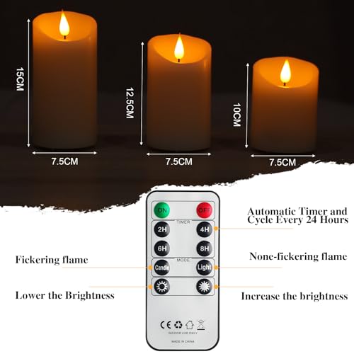 Forever Speed 3er-Set Led Kerzen Aufladbar mit Fernbedienung Timer, Dimmbar Wiederaufladbare Flammenlose Kerzen mit Ladekabel für Party Wohndekoration, Camping, Hochzeiten, Geschenke – Bild 3