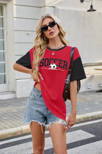 Image of ALLTB Soccer Cup 2026 Shirt Soccer Mom Shirts Women Oversized Football Match Season Jersey Bow T-Shirt Short Sleeve Top