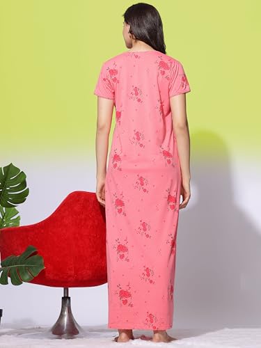 Image of 9shines Label Stylish Cotton Blend Nighty Maxi for Women | Full Length Trendy Nightgown | Premium Nightdress | Nightwear | Embroidery Nighty with Pocket (New 5256RP-L)