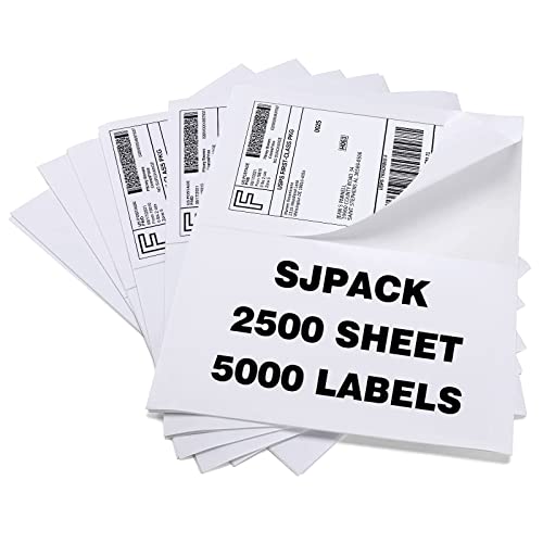Sjpack 5000 Half Sheet Shipping Labels For Laser/Inkjet Printers - 5-1/2" X 8-1/2" Blank White Labels #TOP15