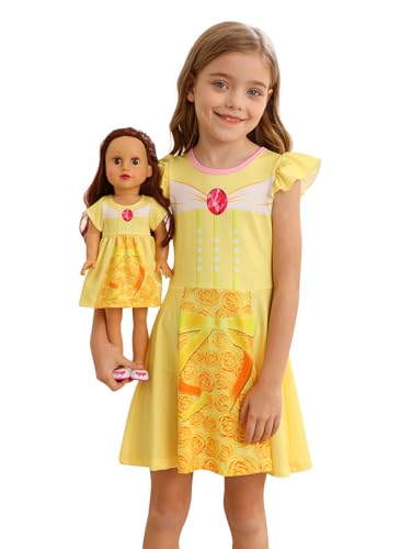 AmzBarley Doll and Girl Matching Nightgown Princess Pajamas Night Gown Dress for Girls and 18
