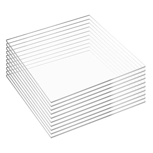 KAITELA Pack of 10 Clear Acrylic Sheet 12' x 12' Cast Plexiglass Square 1/8' Thick (3mm) Transparent Plastic Panel for Craft, Sign, Display Projects, Laser Cutting, Engraving
