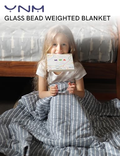 YnM Weighted Blanket, Oeko-Tex Certified Breathable Cotton Material with Premium Glass Beads (Blue White, 41''x60'' 7lbs), Suit for One Person(~60lb) Use on Twin Bed