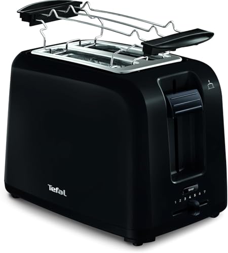 Tefal Tostadora Vita de 2 ranuras con calentador de panecillos, elevación extra alta y 7 niveles de tostado, color negro – TT1A2810