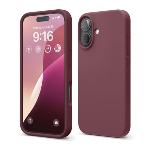 Image of elago Compatible with iPhone 16 Case, Premium Liquid Silicone Case, Full Body Protective Cover, Shockproof, Slim Phone Case, Anti-Scratch Soft Microfiber Lining, 6.1 inch (Burgundy)