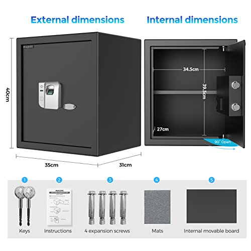 Safe Box, Wasjoye 1.36 Cu Ft Biometric Fingerprint Cabinet Safe Box Fireproof Auto Electronic Home Safe With Finger Identification Key-Lock For Home Office Hotel Secure Documents Valuables Safe Storage #TOP6