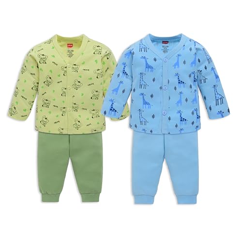Image of LuvLap Baby Boys & Girls Full Sleeve100% Cotton Jhabla & Pyjama Sets Pack of 2