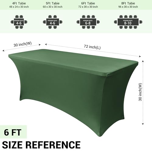 Image of Obstal 6ft Blackish Green Stretch Spandex Table Cover for Standard Folding Tables - Universal Rectangular Fitted Tablecloth Protector for Wedding, Banquet and Party, 72L x 30W x 30H Inches, 2pc