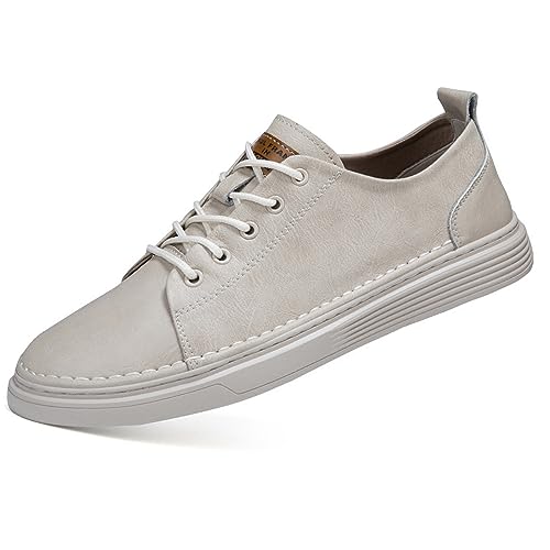 RiceelSor Mens Leather Lace-Up Flat Sneaker Casual Handmade Hollow Breathable Non-Slip Lightweight Comfortable Business Dress Loafers
