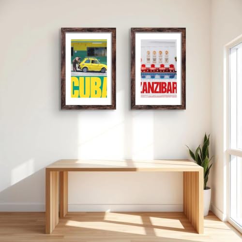 Image of LUCKYLIFE 24x36 Poster Frame, Display 20x30 with Mat or 16x24 Without Mat, Wall Hanging Frames Engineered Wood with Plexiglass Sheets, 2 Pack, Brown