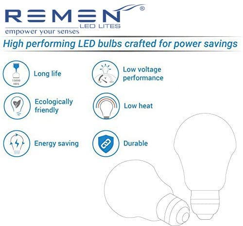 Image of REMEN B22 7 Watt LED Bulb Cool Day Light (White, Pack of 5), Long Life, Energy Efficient & 240 Degree Beam Angle 7W Led Light Bulb for Home, Office & Commercial Use