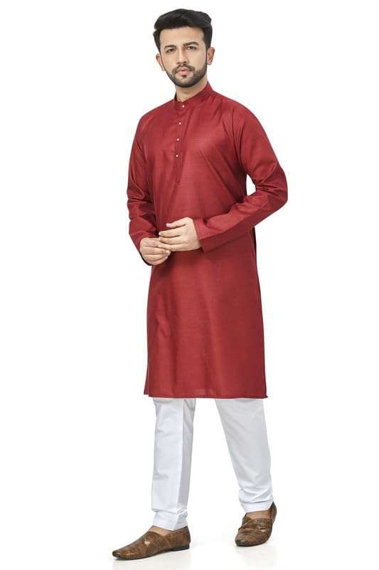 Be Active Men's Traditional Solid Full Sleeves Kurta || Cotton Kurta For Men || Men Kurta For Wedding || Kurta For Men (N-Rfsk0001 9 Kr L) Red