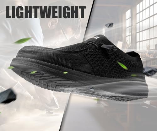Image of LARNMERN Slip On Steel Toe Shoes Men Loafers Work Safety Lightweight Comfortable Walking Sneakers 5036(10.5 Men, Basalt Black)