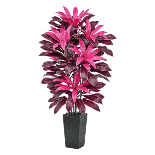 Image of Artificial Dracaena Plant Fake Tree with Planter Faux Yucca Tall Fake Floor Plant, Artificial Trees for Home Bedroom Office Indoor Living Room Decoration (Purple-Black Pot, 6FT)