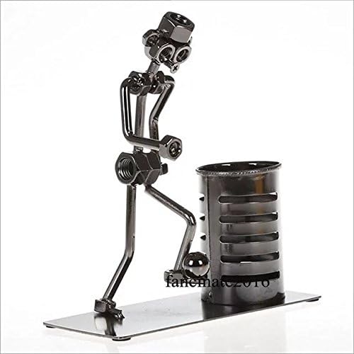 Recycled Iron Metal Figurine Statue Collectible Sculpture Pen Pencil Ruler Cup Holder Desktop Stationery Organizer - 6.69 x 2.75 x 6.29 Inch - Football Payer Guys B