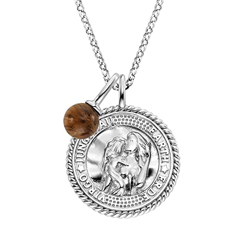 Engelsrufer Damen Halskette aus Sterling Silber und Sternzeichen Jungfrau Anhänger - besetzt mit 4 Zirkonia Steinen und einem braunen Tigerauge Stein Anhänger - Länge: 50cm