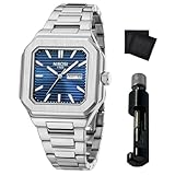 NIBOSI Men Watches Analog Quartz Stainless Steel Silver Blue Watches for Men Waterproof Business Classic Watch with Day and Date Display Wrist Watch for Work and Casual Wear