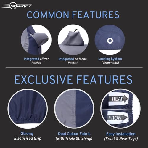 Image of NEODRIFT 'SuperTech' Car Cover for Maruti Suzuki Victoris (100% Water-Resistant, All Weather Protection, Tailored Fit, Multi-Layered & Breathable Fabric) (Colour: L.Grey+Blue)