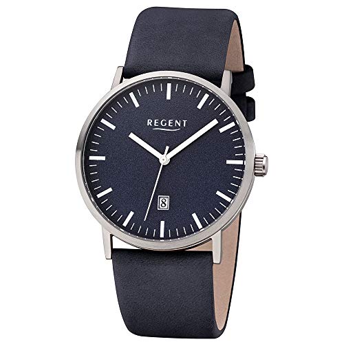 Preisvergleich Produktbild REGENT Herren-Armbanduhr Titan analog Quarz Lederband blau F-1233