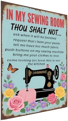 Vintage Sewing Room Wall Sign, Metal Tin Plaque for Home, Craft Room, Sewing Lover Gift - Country Style Decorative Poster 8x12 Inch