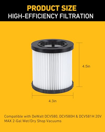 Image of 3 Pack Replacement Cartridge Filter for DeWalt DCV580 /DCV581H Models | Precision OEM Fit, Professional Filtration, Built for Tough Jobs, Reusable Design, Trusted Performance