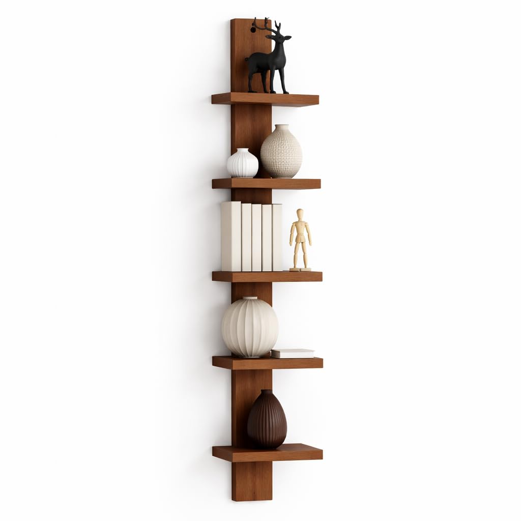 Dime Store Engineered Wood Wall Shelf Vertical 5 Tier for Living Room & Bedroom Wall Mounted Decorative Shelf Rack Modern Storage & Display Shelves for Home Décor, Office & Study (Brown)-image-40