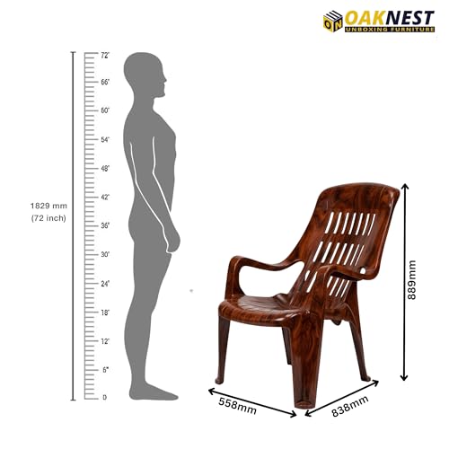 Image of Oaknest Unboxing Furniture Celloo Premium Plastic Relaxing Chair with Armrests | Ergonomic High-Back Lounge Seating for Home, Garden & Balcony (Rosewood), Count of 4