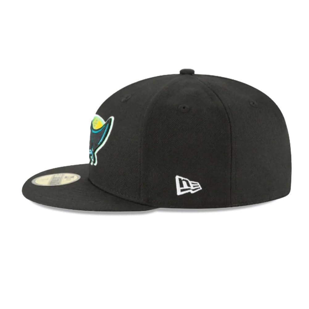 New Era MLB 59FIFTY Tampa Bay Rays Baseballkappe, Team-Farbe, Cooperstown-Logo, authentische Kollektion, angepasste Baseballkappe, Schwarz