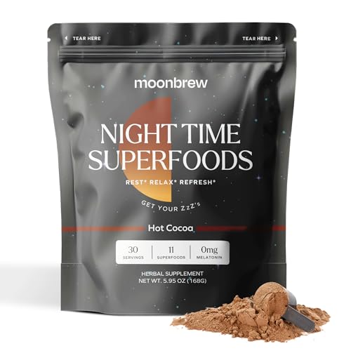 MoonBrew Magnesium Hot Cocoa: Natural Melatonin-Free Sleep Aid | 14 Superfoods with Magnesium Glycinate & Adaptogens | Keto & Vegan | Enjoy Hot or Cold - 30 Servings