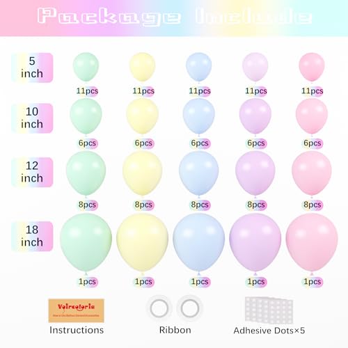 Image of Voircoloria 130pcs Pastel Balloons Different Sizes 18 inch 12 inch 10 inch 5 inch Macaron Latex Balloon Garland Arch Kit for Birthday Easter Baby Shower Graduation Wedding Gender Reveal Anniversary Party Decorations