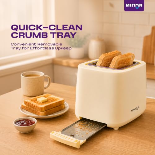 Image of Milton Bread Toaster 2 Slice Auto Pop Up | 7 Level Heating Modes 750 Watts| Auto Shut Off | Removable Crumb Tray | Matt White