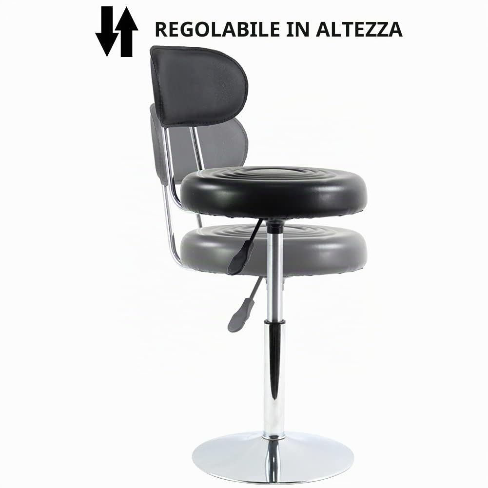FURWOO Mini Sgabello da lavoro in pelle PU, per parrucchiere, salone di bellezza, per la redazione, per la casa, girevole, con schienale piccolo, colore: nero
