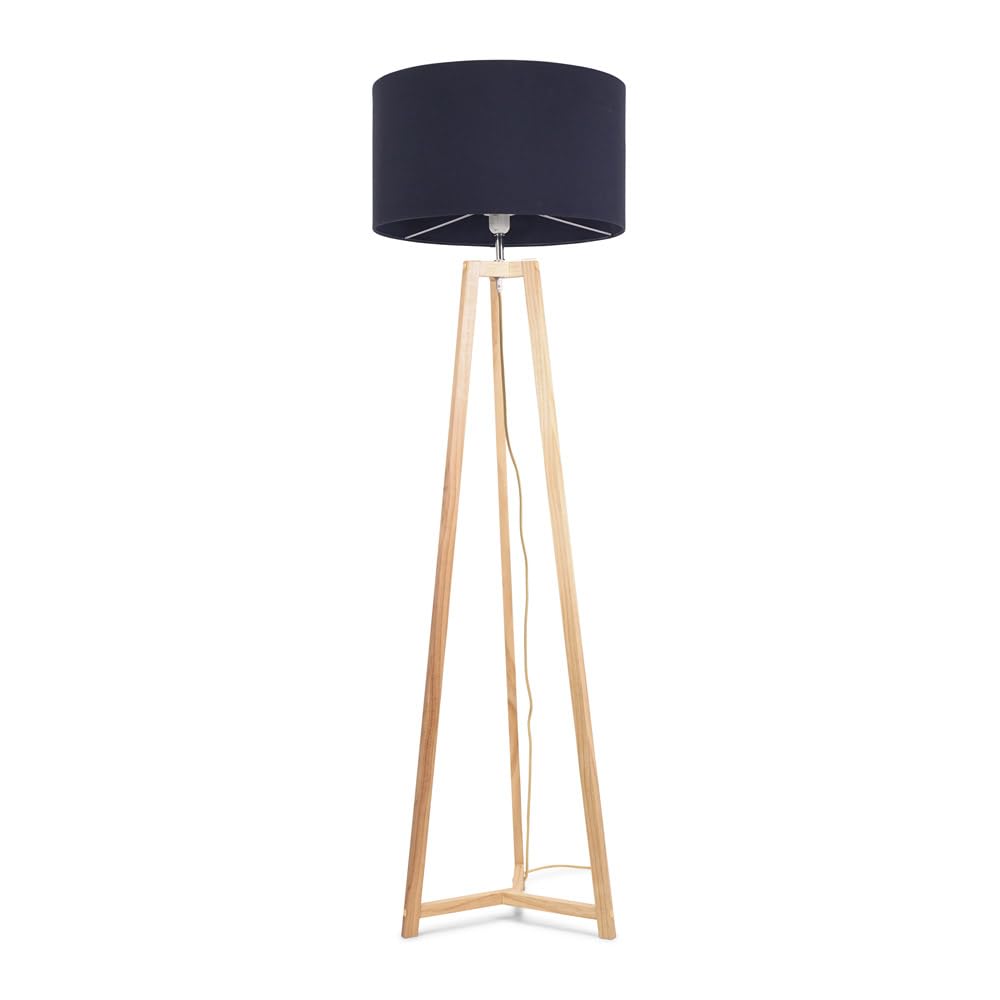 ValueLights | Natural Wood Tripod Floor Lamp with Navy Blue Fabric Drum Lampshade Living Room Light | Floor Lamps, Home Décor & Improvement Essential