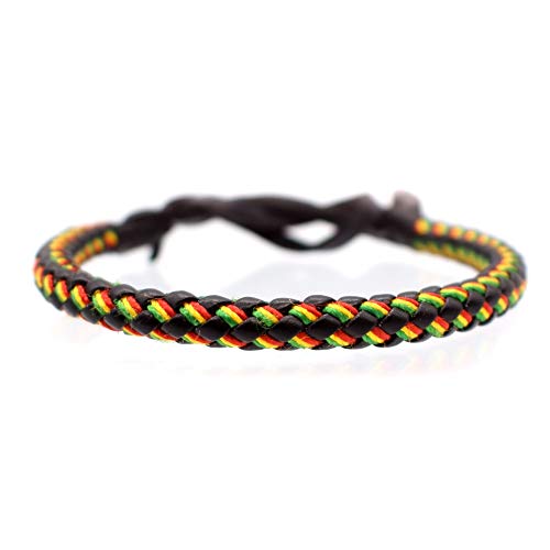 BDM Pulsera de Hombre y Mujer de Cuero con los Colores de la Bandera de Jamaica. Brazalete jamaicano.