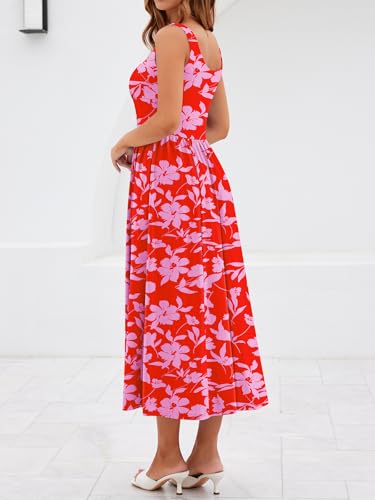 Image of YIOYOLA Womens Casual Summer Dress with Pockets | Sleeveless Square Neck Flowy A-Line Midi Sundress for Beach & Wedding Guest