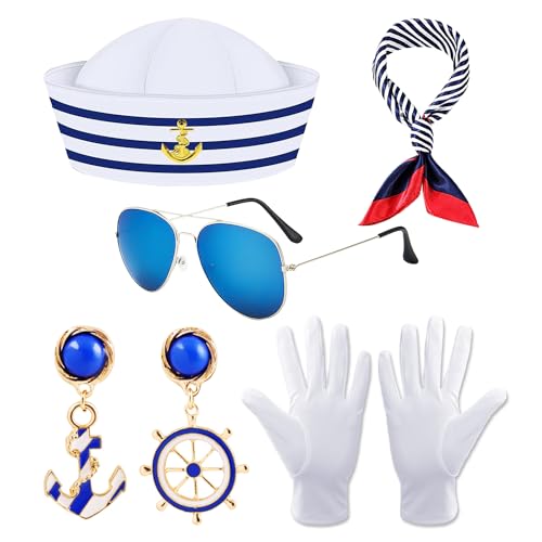 KRYMSON Ensemble de costume de marin 7 pièces pour femme, costume de capitaine, costume de marin nautique pour bals, fêtes, cosplay et célébrations