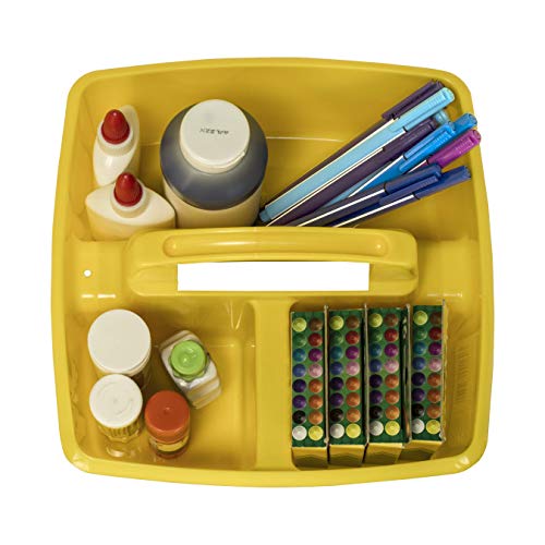 Image of Storex 3-Compartment Small Caddy - Multipurpose Classroom Organizer with Handle, Yellow, 12-Pack (00950U06C)