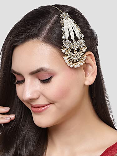 Image of Karatcart Gold Plated Pearl Beads Studded Floral Design Kundan Passa for Women