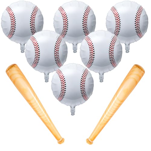 Image of 8 Pcs Inflatable Baseball Set 2 Piece 30.7 Inches Inflatable Bats 6 Piece 18 Inches Baseball Balloons for Pool, Beach, Birthday Party & Sports Games Party Decorations